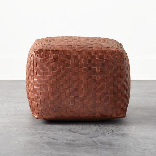Woven Leather Pouf