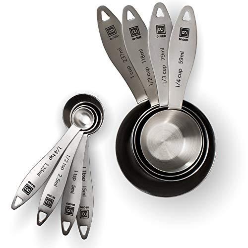 New Di Oro 8-Piece 18/8 Stainless Steel Measuring Cup and Spoon Set - Easy-to-Read Measurements - For Dry and Liquid Ingredients - Great Kitchen Tools for Cooking and Baking - Dishwasher Safe