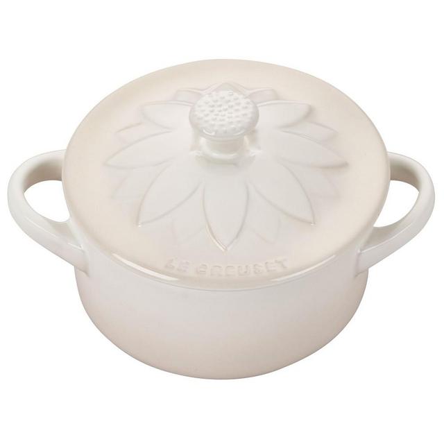Le Creuset Stoneware Mini Round Flower Cocotte, 8-Oz., Meringue