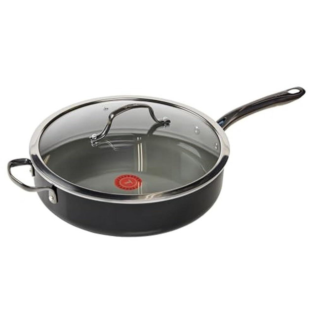 T-Fal Preserve Ceramic Nonstick Saute Pan with Lid 5.5 Qt, Oven and Broiler Safe up to 350°F Cookware, Frying Pan, Stay-Cool Handle, Skillet Pots and Pans, Black