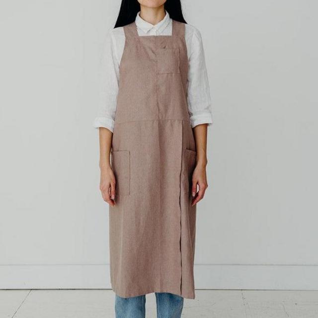 Split Leg Linen Smock Apron with Cross Back