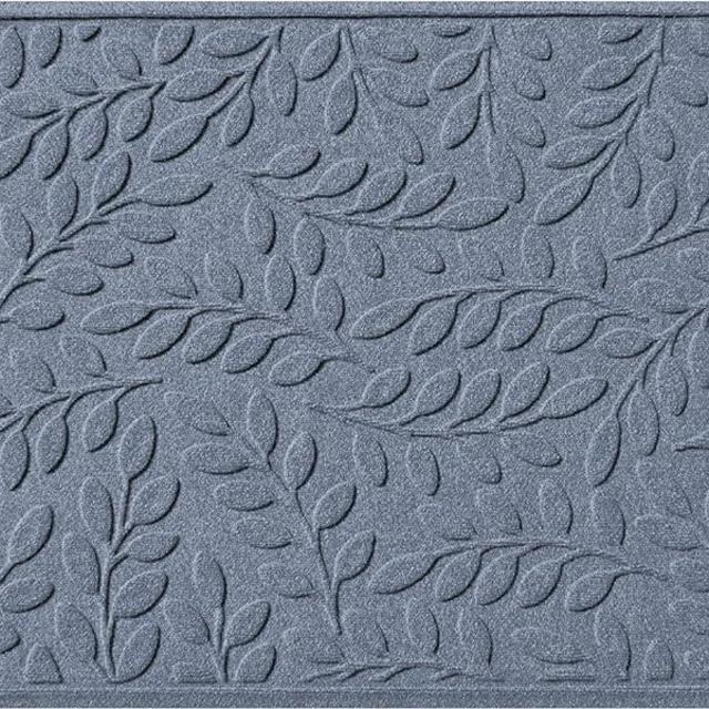 Bungalow Flooring Waterhog Door Mat, 3' x 5' Made in USA, Durable and Decorative Floor Covering, Skid Resistant, Indoor/Outdoor, Water-Trapping, Brittney Leaf Design, Bluestone