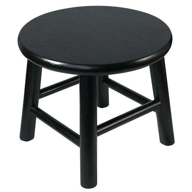 CONSDAN 9-Inch Round Step Stool for Adults & Kids, USA Grown Solid Oak Hardwood Ottoman, Sturdy Small Foot Stool for Kitchen, Bedside, Nursery, Shoe Changing, Plant Stand, Fully Assembled (Black)
