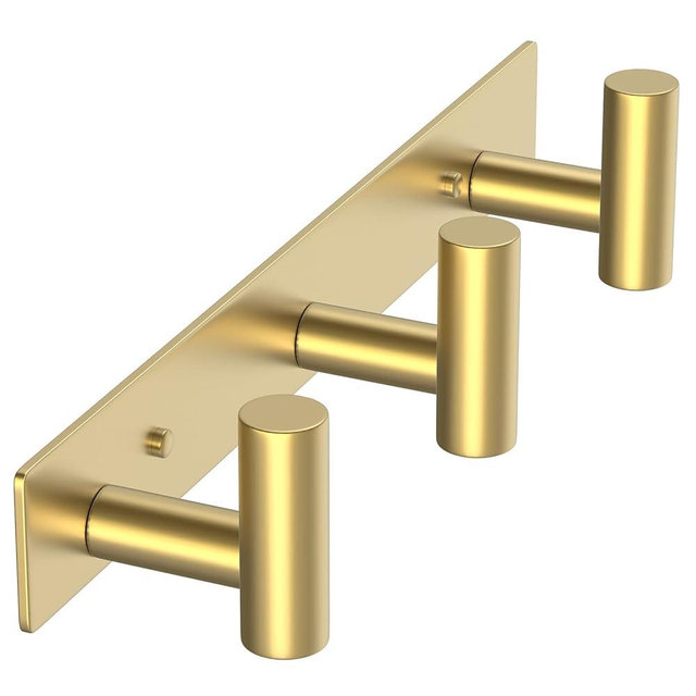 VAEHOLD Hat and Coat Wall Mount Rack - Hooks for Robes, Bags, Keys, and Towels - Bathroom Towel Hanger Organizer (Gold, “T“ Shape 3 Hooks 1 Pack)