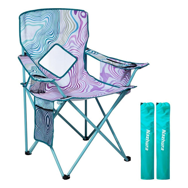 Nazhura 2 Pack Folding Camping Chair with Cooler Pouch, Mesh Backrest and Cup Holder Pocket (Flower, 2 Pack)