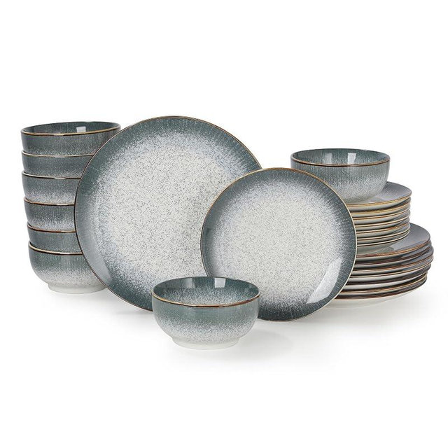 Sweejar 24 Piece Dinnerware Sets for 8, Porcelain Plates and Bowls Set for Kitchen, Housewaring Gift, Chip and Scratch Resistant, Easy Cleaning Dishes Set, Stack Compactly Dishware, LightGray
