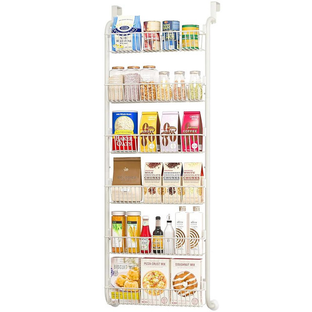 MIAOLI Over the Door Pantry Organizers and Storage, 6-Tier Spice Rack, Home & Kitchen Storage Shelves for Cabinet, Large Capacity Hanging Seasoning Organizer, Laundry Room Organization, White