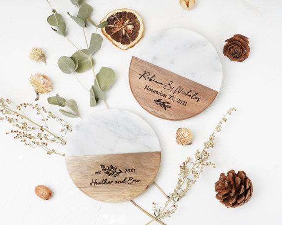 Custom Monogram Marble Wood Coaster | Round Marble Wooden Coaster Personalized | Housewarming Gift | Wedding Gifts | Christmas Gifts