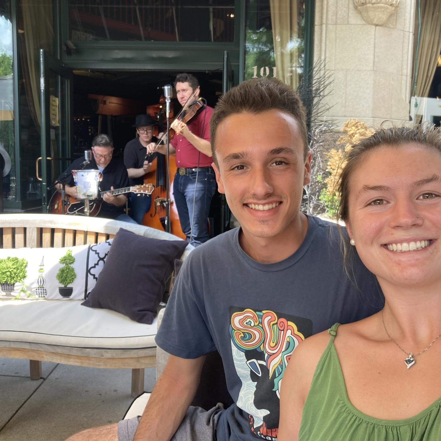 A picture in front of a champagne bar/bookstore/jazz club in Asheville, NC