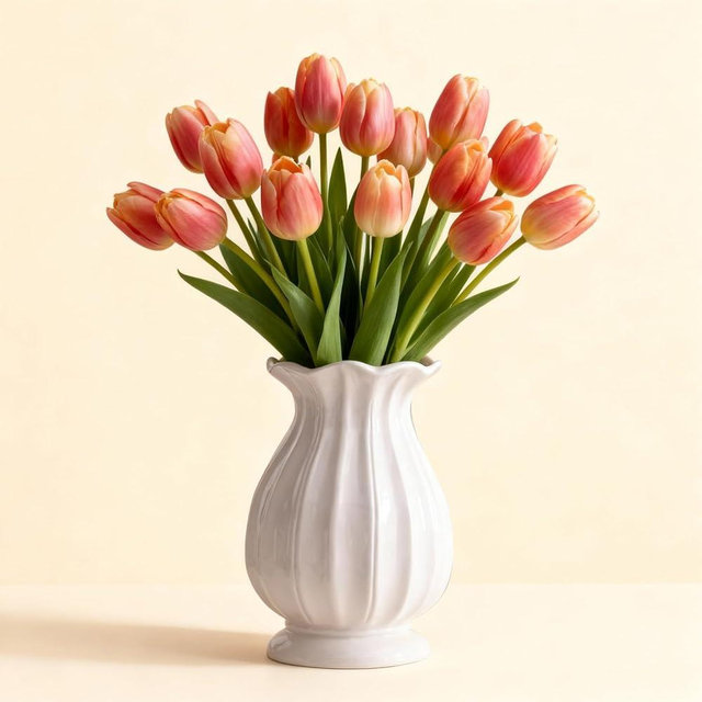 White Ceramic Flower Vase, 7.4″ Minimalist White Flower Vase, Decorative Farmhouse Vase Decor for Living Room Kitchen Centerpieces Wedding