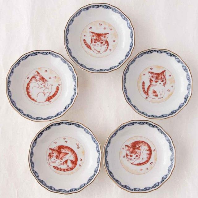 Akae Small Cat Kutani Bread Plate Set