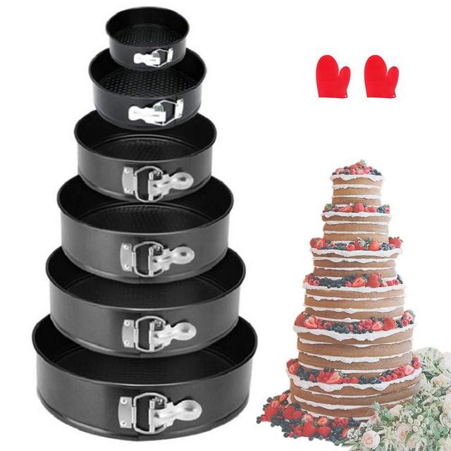 Cake Pan Set of 6, Non-stick Cheesecake Pan, Leakproof Round Cake Pan,Removable Bottom Quick Release Latch mould for birthday cake,7"/8"/8.5"/9.5"/10"/11" ,with 2 PCS Silicone Baking Gloves