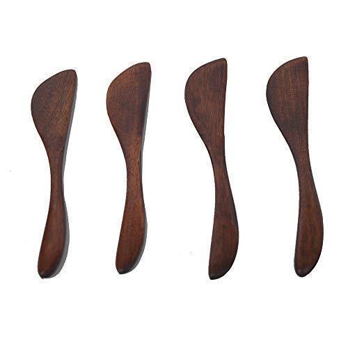 COZYMAT 5.3" Wooden Cheese Spreaders Butter Knives Dip Spreader-Set of 4- Sandwich Cream Condiment Spreader-Little Make up Mixing Spatula- 14.5cm