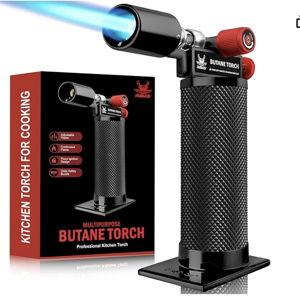 RAVS Butane torch, Kitchen Torch Lighter with Adjustable Flame & Safety Buckle, Creme Brulee Torch for Cooking, Dessert, Baking, Gifts for Men and Women (Black/Red), Butane Gas Not Included