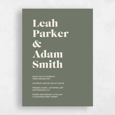 Dark Sage, Green Wedding Invitation - Everett Type