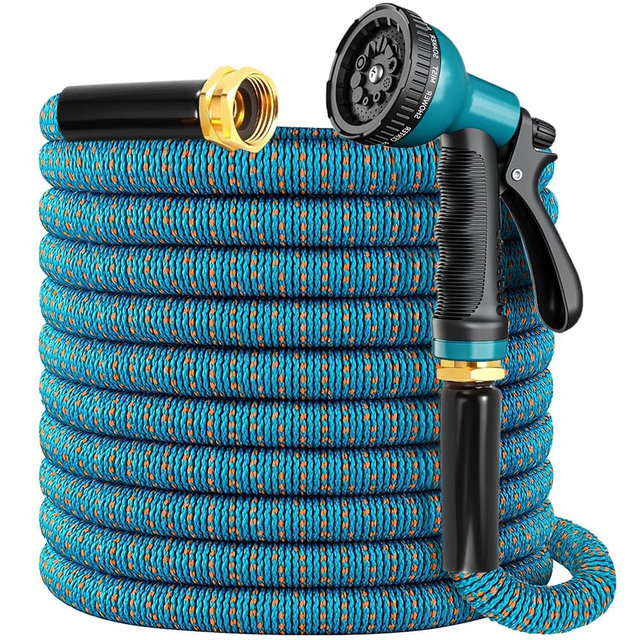 100 ft Expandable Garden Hose, 2026 New Retractable Water Hoses 100ft with 10 Function Spray Nozzle, Solid Brass Fittings, Extra Strength Fabric, Flexible Expanding Latex Core, Lightweight & No Kink