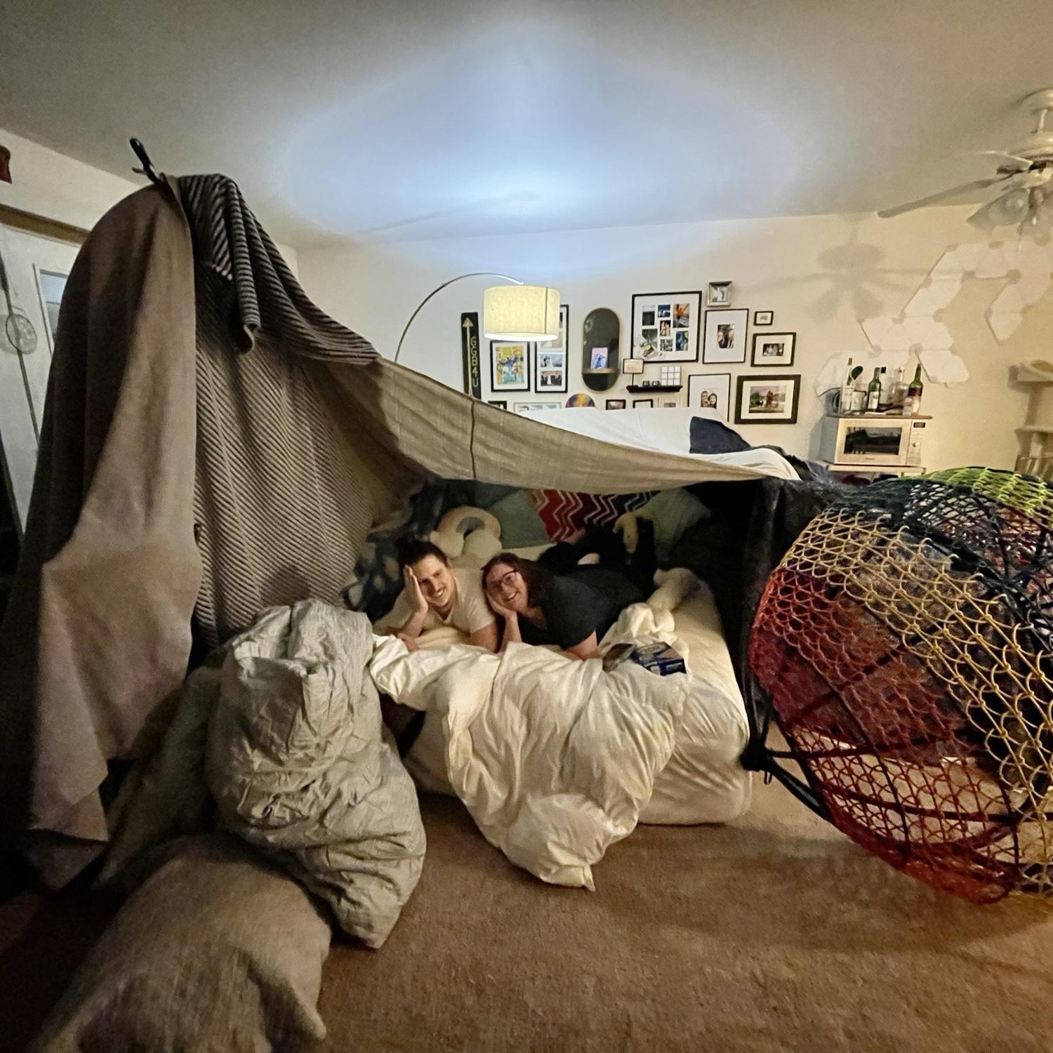 Pillow fort in our living room.