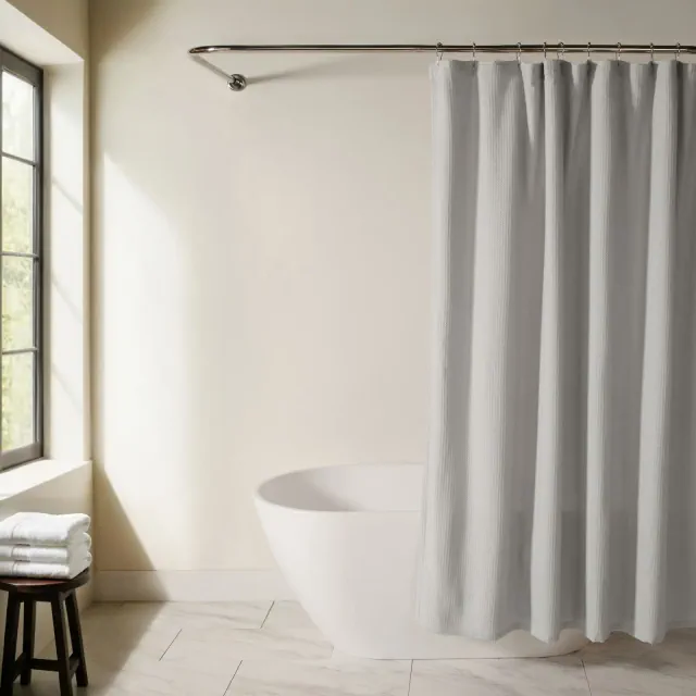 Cotton Blend Waffle Shower Curtain – 72x72 Spa Fabric Shower Curtain, Textured Waffle Weave, Hotel Style Bathroom Decor - Becky Cameron, Light Gray