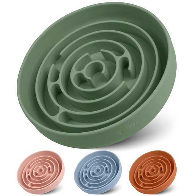 Coomazy Slow Feeder Dog Bowls, Silicone Dog Bowl with Suction Cups, Slow Feeder & Non-Slip Design, Boredom and Anxiety Reducer, Suitable for All Breed Dogs, Avocado Green