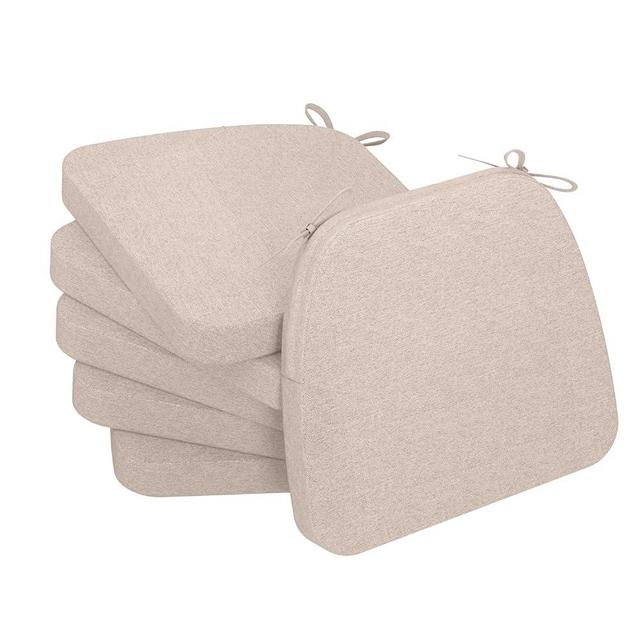 AAAAAcessories D-Shaped Chair Cushions for Dining Chairs with Ties and Removable Cover, 2'' Thick Dining Kitchen Chair Pads, Indoor Dining Room Chair Cushions, 17'' x 16'', 6 Pack, Beige