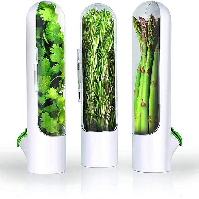 DSGDSF Herb Saver Best Keeper For Freshest Produce, Lasting Refrigerator Herb Keeper, Containers, Clear Herb Savor Pod, Herb Storage Container For Cilantro, Mint, Asparagus (set of 3)