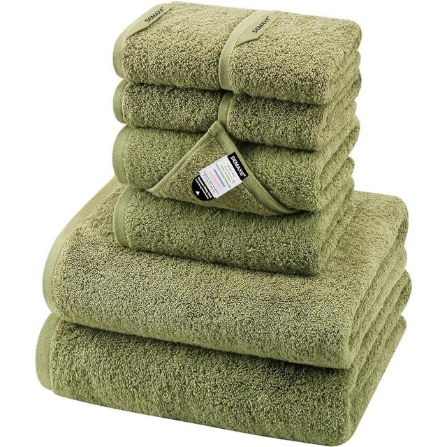 SEMAXE Green Towel Set with Hanging Loops and Smart Tags, 2 Bath Towels 2 Hand Towels 4 Washcloths, 100% Cotton Towels for Bathroom, Hotel Spa Quality Absorbent Towels, 8 Piece Towel Set