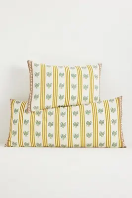Tess Cotton Screen Printed Floral Striped Pillow
