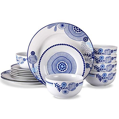 18-Piece Dinnerware Set, Doublewhale Dinner Plates Dishes, Bowls, Dishes Sets, Service for 6 - Blue
