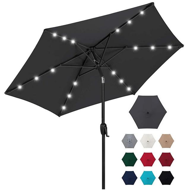Best Choice Products 7.5ft Outdoor Solar Market Table Patio Umbrella for Deck, Pool w/Tilt, Crank, LED Lights - Gray