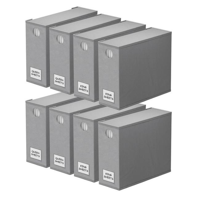 8-Pack Bed Sheet Organizers and Storage, Foldable Sheet Organizers for a Linen Closet, Grey-SpaceAid®