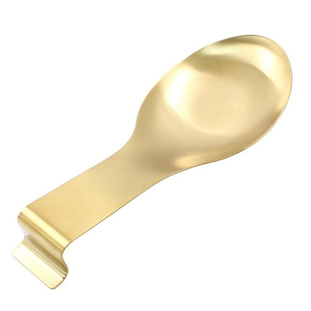 Hordion Gold Spoon Rest Stainless Steel Spoon Ladle Holder, 9.8 x 3.8 Inch Spatula Rest Cooking Utensil Holder for Kitchen Stove Top, Dishwasher Safe