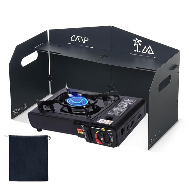 KOYILTD 4 Plates Camping Stove Windscreen Metal Wind Blocker Folding Stove Windshield with Storage Bag Stove Wind Screen for Outdoor Camping Accessories for Camping, Hiking, Cooking, Picnic (Model 1)