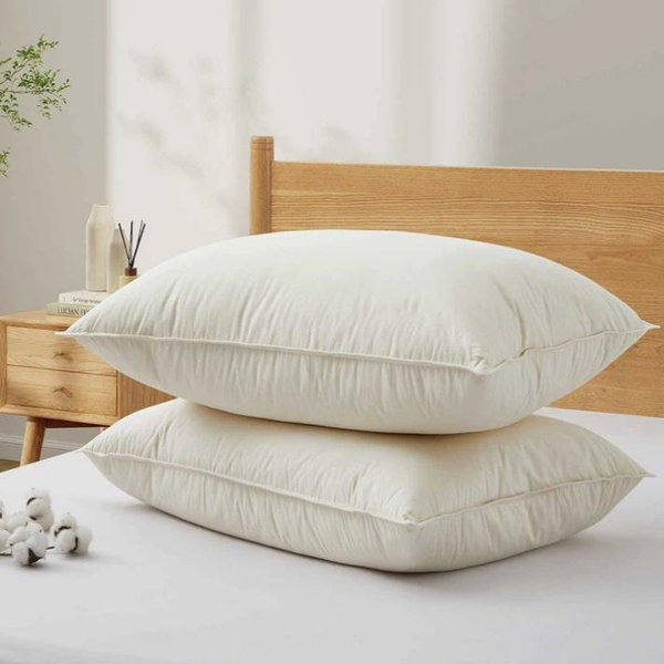 2 Pack Organic Cotton Down Feather Pillows for Back and Side Sleepers, Pillow-in-a-pillow design, 300 TC, 100% Cotton Fabric