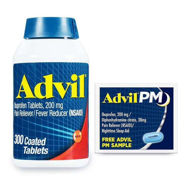 Advil Pain Reliever and Fever Reducer, Ibuprofen 200mg for Pain Relief - 300 Count, Advil PM Pain Reliever and Nighttime Sleep Aid, Ibuprofen for Pain Relief and Diphenhydramine Citrate - 2 Count