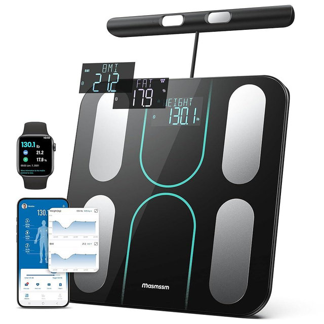 Masmssm Scale for Body Weight with 8 Electrodes & Dual Frequency BIA, FSA&HSA Eligible, Digital Bathroom Scale 28 Body Datas, Smart Weight Scale with BMI, Body Fat, Muscle Mass for iOS & Android