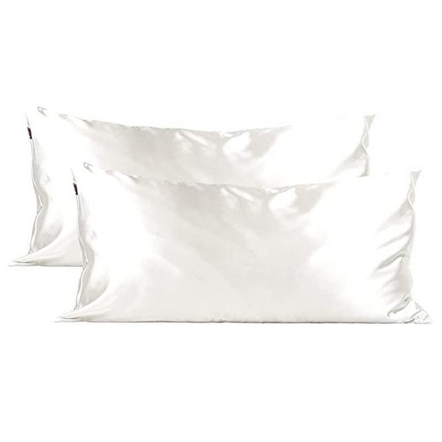 Kitsch Satin Pillowcase for Hair & Skin - Softer Than Silk Pillowcase for Hair and Skin | Cooling Satin Pillowcases with Zipper | Satin Pillow Case Cover | Pillow Cases King Size (Ivory(2 Pack)