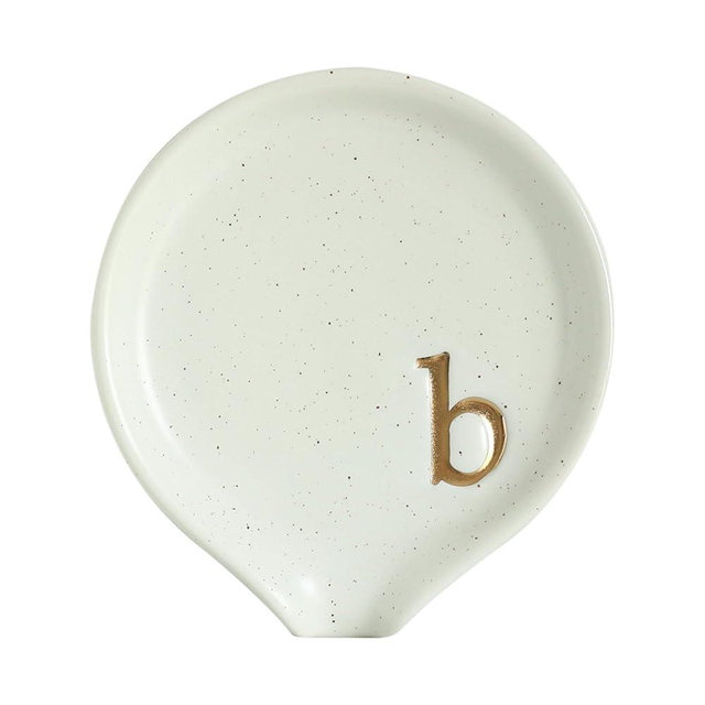 COLLECTIVE HOME - Ceramic Coffee Spoon Rest, Monogram Ceramic Spoon Holder, 3.8 Inches Coffee Spoon Holder, Mini Teaspoon Rest, Small Spoon Holder for Stove Coffee Bar (b)