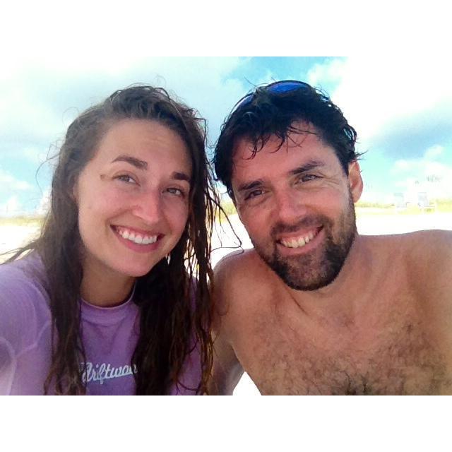 Beach day at Elizabeth Pointe. Steve helped Meghan catch her first nice longboard wave!