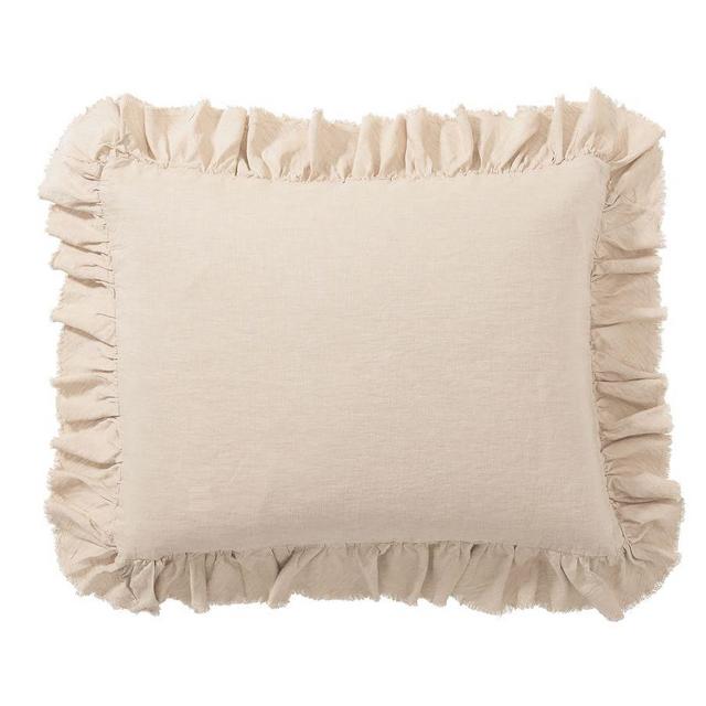 Belgian Flax Linen Fringe Ruffle Shams, Standard, Rosewater, Set of 2