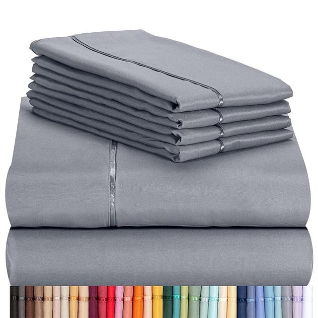 LuxClub 6 PC Sheet Set w/ 18 inch Deep Pockets - Eco Friendly, Wrinkle Free, Fade Resistant, Silky, Stronger & Softer Than Cotton - Silver Full