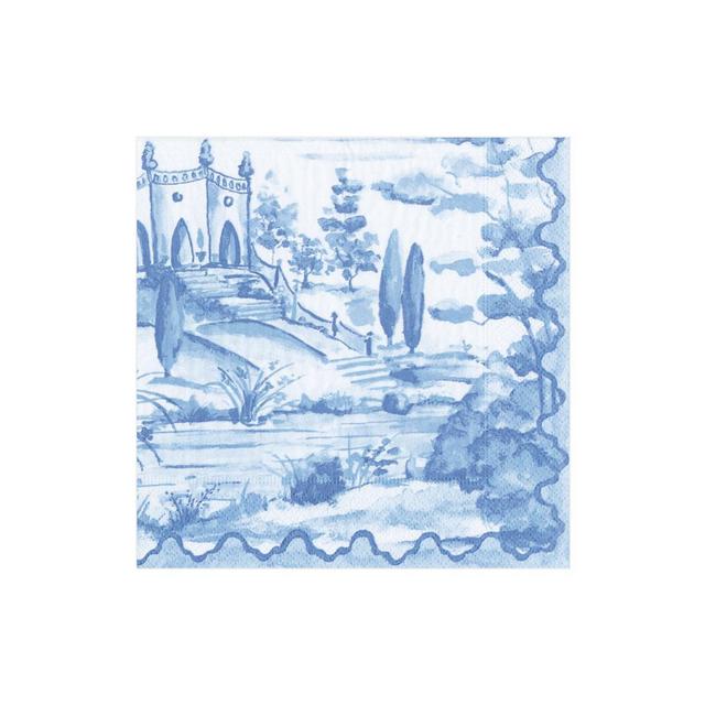 Tuscan Toile Paper Cocktail Napkins in Blue - 20 Per Package