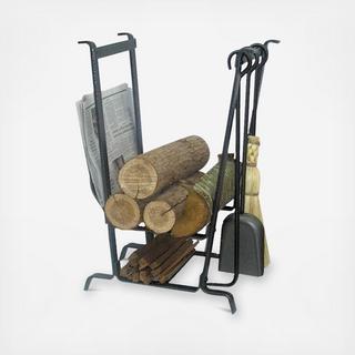 Log Rack with 3-Piece Hearth Tool Set