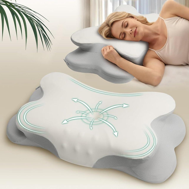 Feagar Cervical Neck Pillow, Soft Contour Memory Foam Pillow for Neck and Shoulder Pain Relief, Orthopedic Dual-Height Design, Ergonomic Pillow for Side, Back, Stomach Sleepers