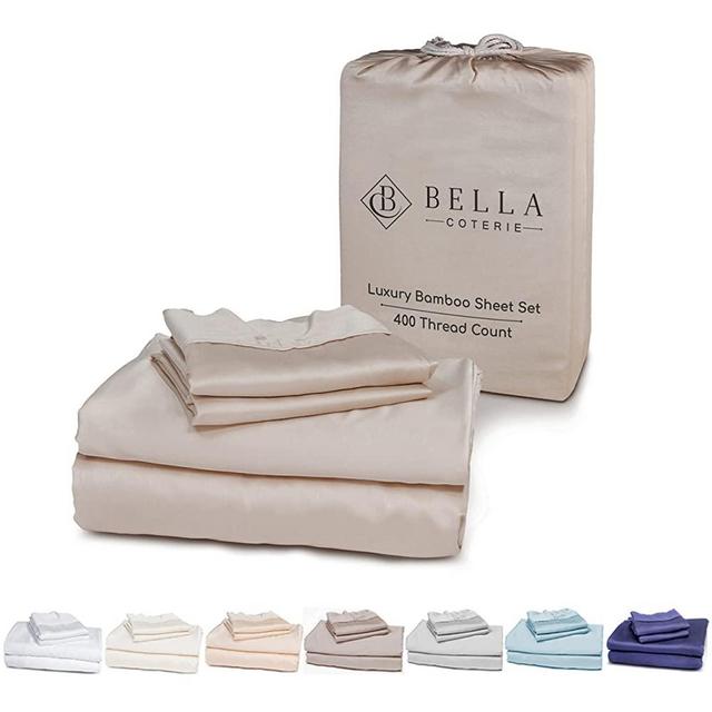 Bamboo Sheets Queen Size | Made from 100% Organic Bamboo | Softer than Silk and Cotton | Cooling for Hot Sleepers | Moisture Wicking | Extra Deep Pocket Fitted Sheet, Flat Sheet, 2 Pillowcases [Dune]