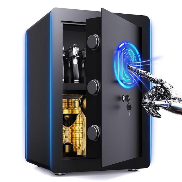 2.5 Cuft Safe Box Fireproof Waterproof for money Fireproof safe for home Biometric Small Money Safes with Removable Shelves for Cash Led Light for Office Hotel Home Use Fire Water Proof Safes