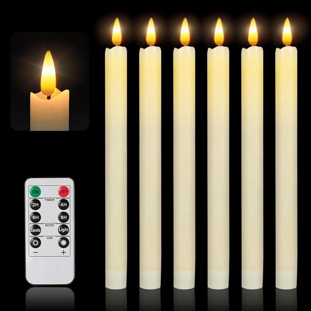 Baleid Flameless Candles with Remote, Taper Candles Battery Operated, Led Candles Flickering Flame with Timer and Dimmer, Fake Candle Sticks Pack of 6, Wedding Christmas Home Party Decor (Ivory)
