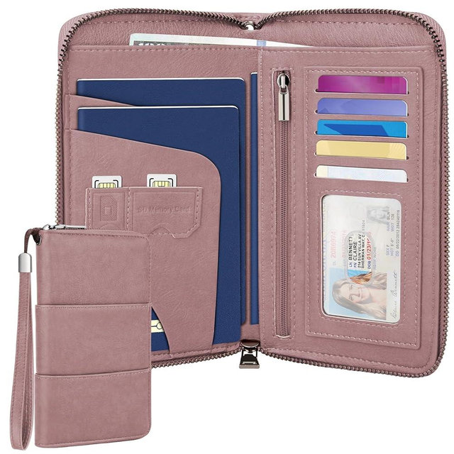 ZENTREON Family Passport Holder Wallet with Zipper, RFID Blocking Travel Document Organizer, PU Leather Passport Wallet for Women Men, Passport Cover Travel Wallet for Boarding Pass, ID, Money, Ticket
