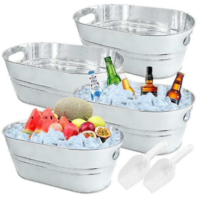 4Pcs 4 Gallon Galvanized Bucket Ice Bucket Large Metal Drink Buckets for Parties Beer Beverage Tub with Scoops for Champagne Cocktails Wine Cooling for Mimosa Bar Supplies