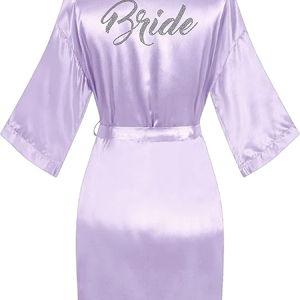 sunshinemall Women's Satin Kimono Robes with Rhinestones Bride Bridesmaid Short Getting Ready Wedding Dressing Gown