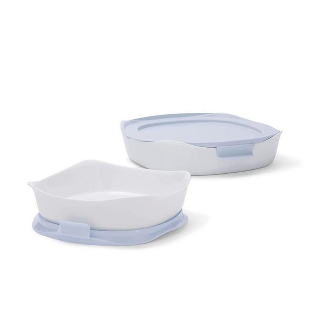 Rubbermaid Glass Baking Dishes for Oven, Casserole Dish Bakeware, DuraLite 4-Piece Set, 10" and 8" Square, White (with Lids)